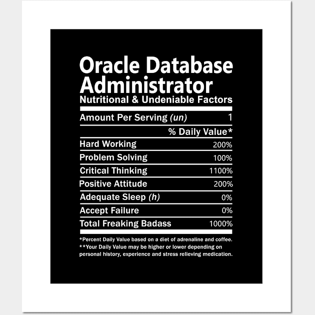 Oracle Database Administrator T Shirt - Nutritional and Undeniable Factors Gift Item Tee Wall Art by Ryalgi